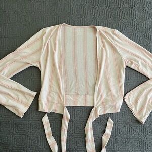 American Eagle Outfitters Pink and White Striped Top/Cardigan